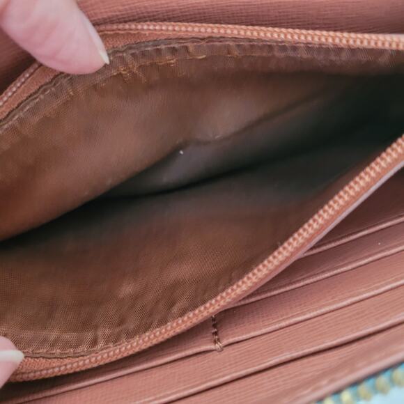 Furla Wallet Large Teal Blue Gray Two Block Genuine Leather Italian Zip Around - Picture 7 of 13